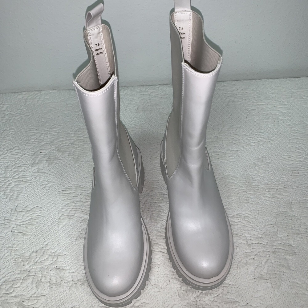 Steve Madden Hesitant Bone Block Heel Pull On Mid Calf Chunky Moto Ankl Boot 7.5 - Picture 2 of 5